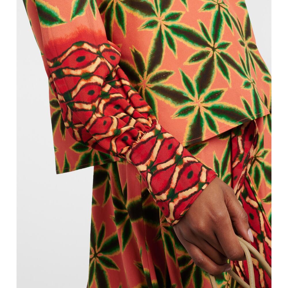 NWT Ulla Johnson Lilliana Crepe Blouse Fresco Orange Green Geometric Print Top 2 - Picture 4 of 8